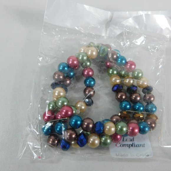 Triple Strand Multi Color Stretch Beaded Bracelet TRUE Lead Compliant - Picture 8 of 11